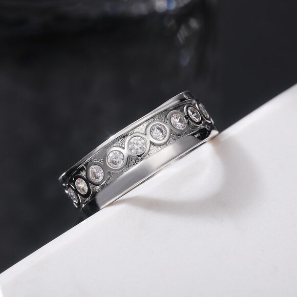▶925 Sterling Silver Plated Inlaid Eternity CZ Fashion Ring for Women, L060